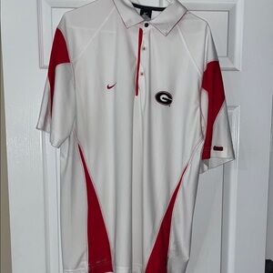 Nike Men's White Polo with Red Accents and Georgia 'G' Logo